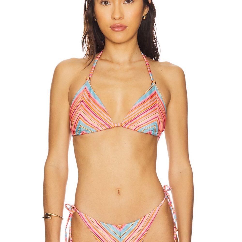 PQ Striped Multicolor Triangle Bikini Top